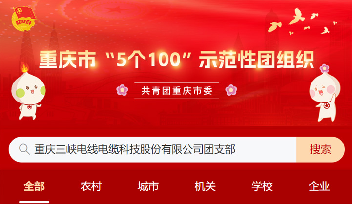 祝贺！三峡电缆团支部选树为重庆市“5 个 100”示范性团组织