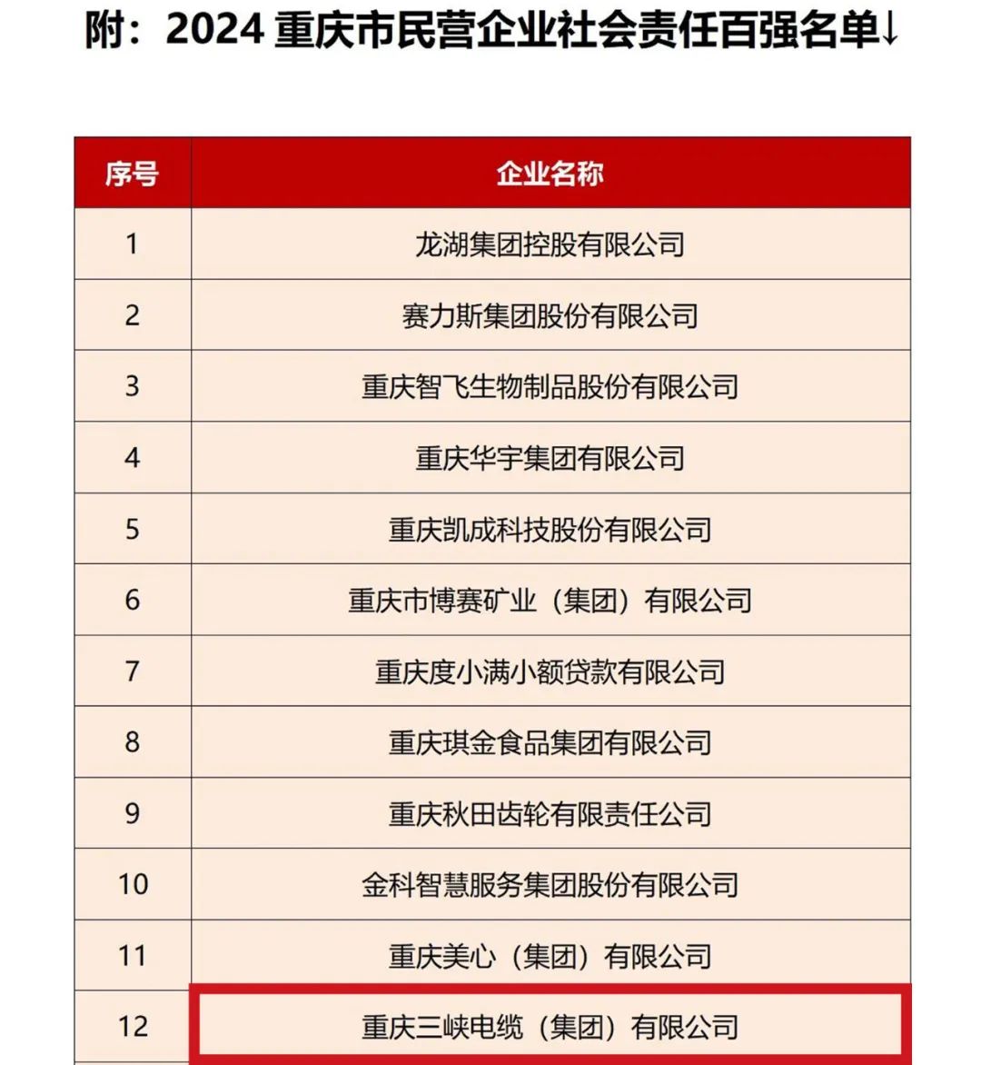 荣膺“双料”榜单，三峡电缆获评2024重庆市民企社会责任100强！