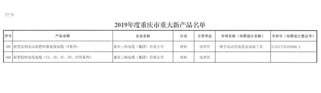 Three Gorges Cable products won the ‘2019 Chongqing Significant New Products’.