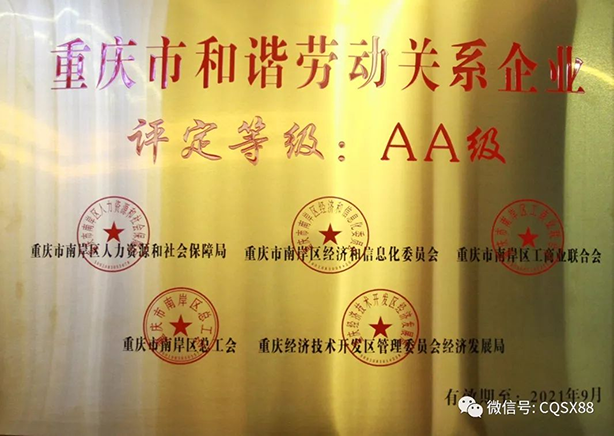 热烈祝贺三峡电缆集团荣获重庆市和谐劳动关系先进企业