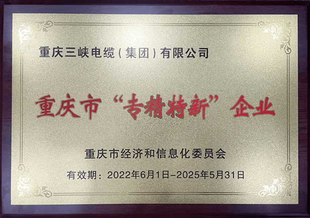Three Gorges Cable won the title of ‘speciality, speciality and new’ enterprise in Chongqing Municipality