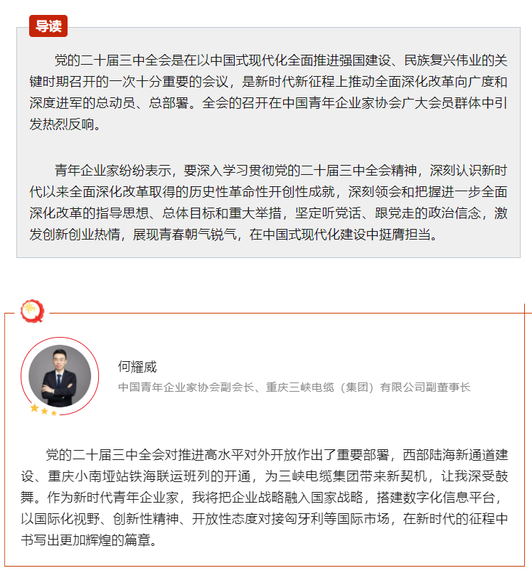 中国青年企业家协会丨青年企业家热议党的二十届三中全会精神③
